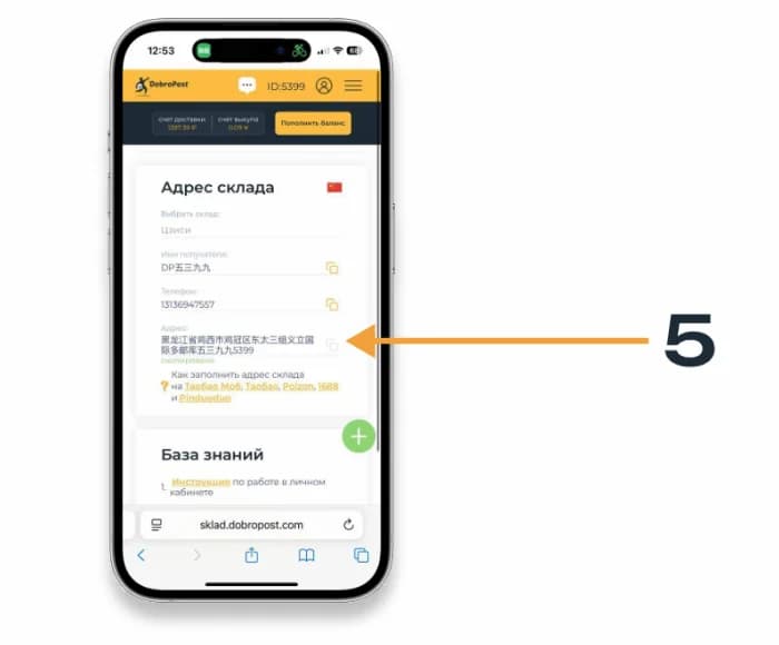 Копирование адреса в личном кабинете DobroPost