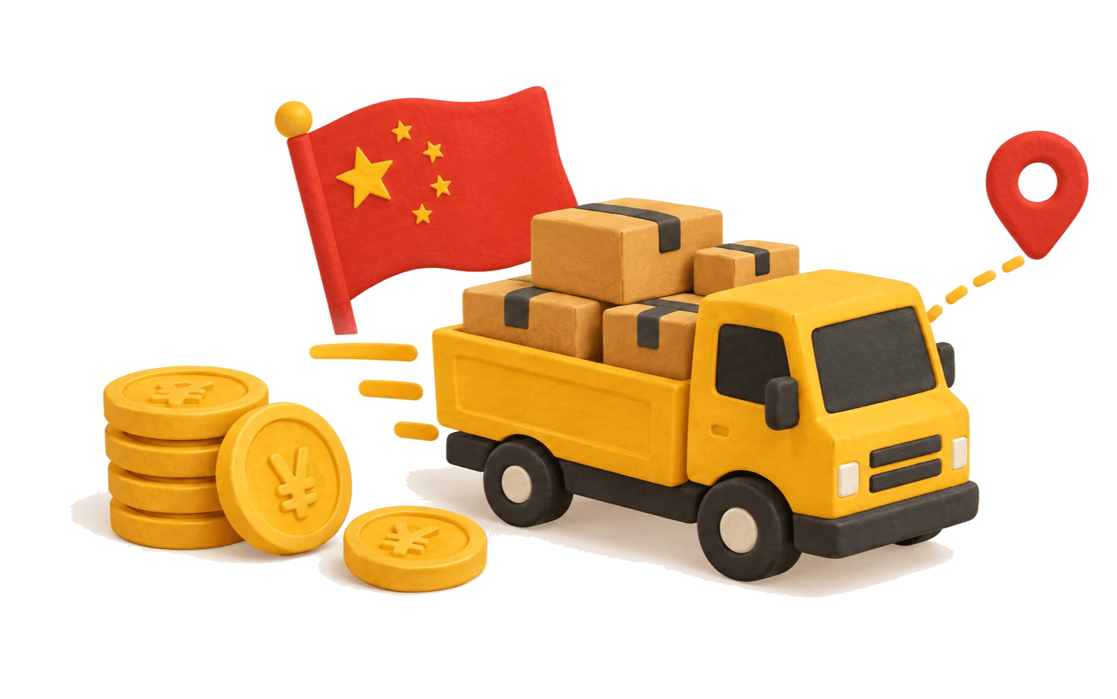 Грузовик с коробками и монеты юаня — расчёт стоимости доставки с Taobao