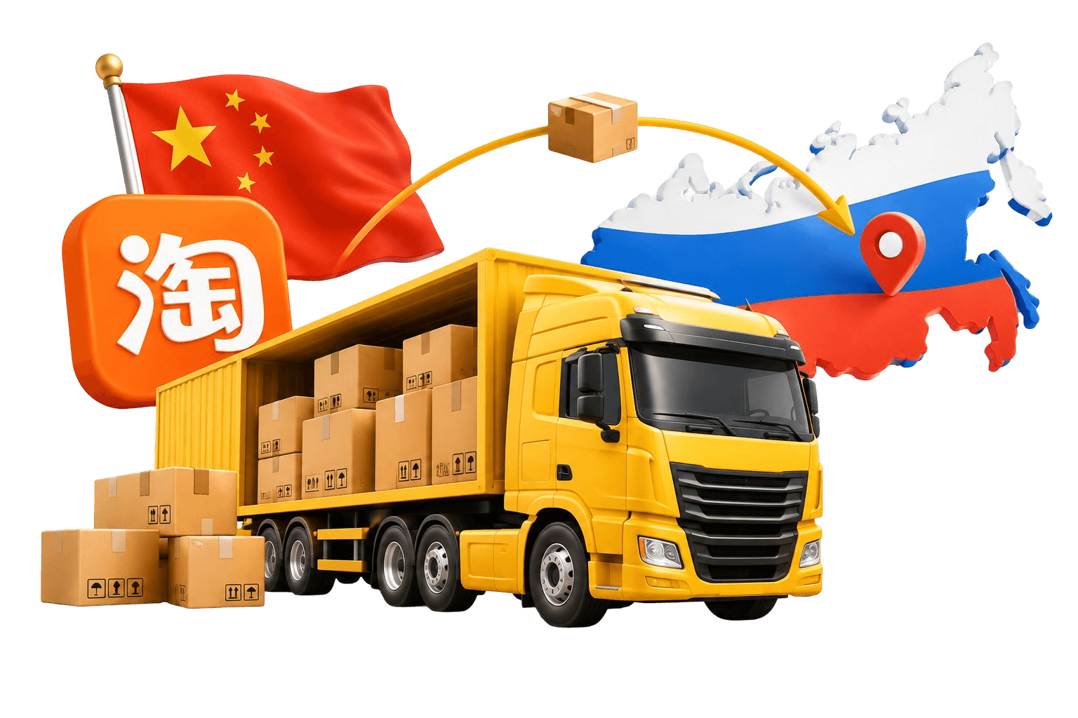 Грузовик Добропост везёт заказы с Taobao из Китая в Россию